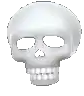 a white skull with a smile on it 's face .