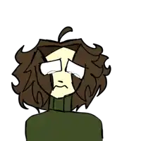 a drawing of a person with curly hair and a green turtleneck