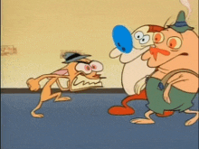 a group of cartoon characters are standing next to each other and one of them is angry .
