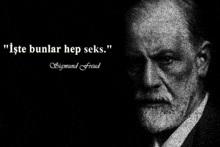 a black and white photo of sigmund freud with the words " iste bunlar hep seks " below him