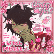 a picture of a boy with a cat ear and the words bitch please