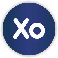 a blue circle with the word xo in white