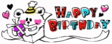 a drawing of a bear wearing a birthday hat with the words happy birthday written on it