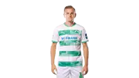 a man is wearing a white and green hofmann jersey