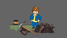 a cartoon drawing of a man holding a rock