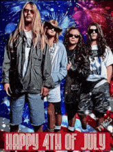 a group of people posing for a picture with the words happy 4th of july below them