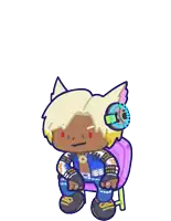 a cartoon drawing of a man with yellow hair and headphones sitting in a chair