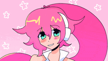 a drawing of a girl with pink hair and headphones on