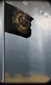 a black flag with the word rsc on it is flying in the wind