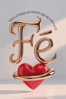 a red heart sitting on top of a gold letter fe