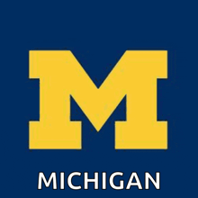 a blue background with a yellow letter m and the word michigan