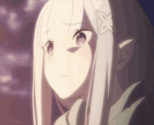 a close up of a girl with white hair and an x in her hair