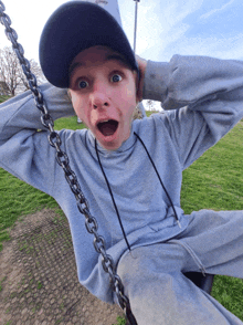 a person wearing a hat that says ' abercrombie ' on it