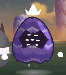 a purple egg with a white hat on top