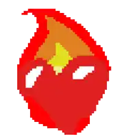 a pixel art of a red heart with a yellow flame on top