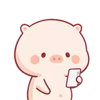 a cartoon pig is holding a cell phone in its hand .