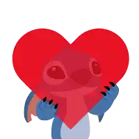 a cartoon character is holding a red heart with its mouth open
