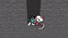 a cartoon character is holding a pickaxe in a cave