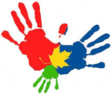 a group of colorful hand prints with a maple leaf in the middle .