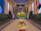 a cartoon character is standing in a hallway with a sign that says ' a ' on it