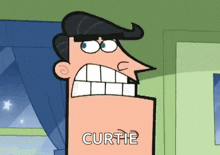 a cartoon character with the name curtie written on his face