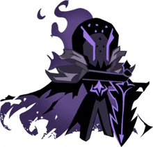 a cartoon drawing of a knight with a sword and cape .
