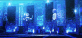 a group of anime characters standing on a stage
