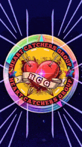 a logo for the heart catchers group with a rainbow background