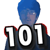 a man with glasses holds up the number 101 in front of his face