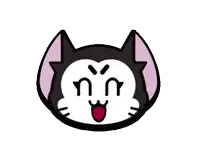 a black and white cartoon cat with pink ears