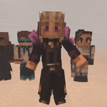 a group of minecraft characters are standing in a desert