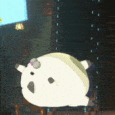 a cartoon character with a pink nose is laying on the floor