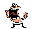 a pixel art cartoon of a man with a large mouth screaming .