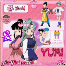 a collage of anime characters with the words yeah girlfriends yuri on the bottom