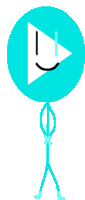 a stick figure with a smiley face and a play button on his head