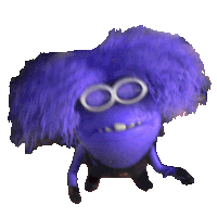 a purple minion with a big mouth and a pair of googly eyes
