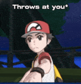 a boy in a red hat throws a ball in a video game
