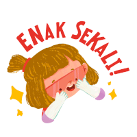 an illustration of a girl wearing sunglasses with the words " enak sekali " around her