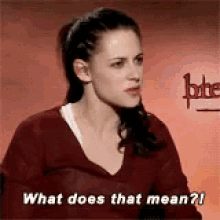a woman in a red shirt is asking what does that mean .