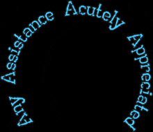 a circle with the words assistance acutely appreciated in blue