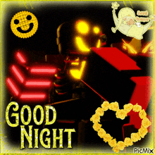 a picture that says good night with a robot and a heart