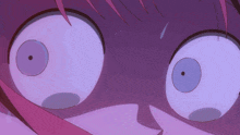 a close up of a cartoon character 's eyes with a purple background