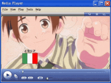 a media player displays a picture of a boy with the flag of italy
