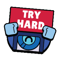 a cartoon character is holding a red sign that says try hard