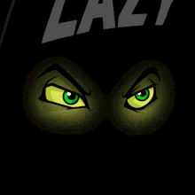 a close up of a cartoon character 's eyes with the word lazy above it