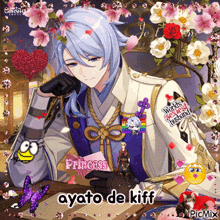 a picture of a man with the words ayato de kiff written on the bottom