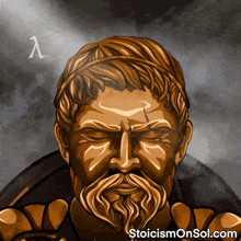 a statue of a man with a beard and a greek letter lambda