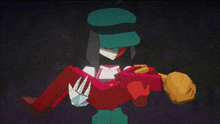 a cartoon character with a green hat is reading a book .