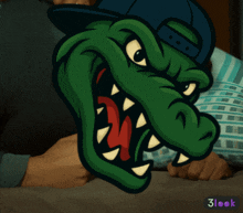 a cartoon drawing of a crocodile wearing a hat with the number 3 on it
