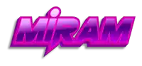 a pink and purple logo for miram with a white background